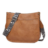 realaiot  Leopard Print Straps Crossbody Bag, Solid Color Saddle Bag, Shoulder Zipper Bag For Work