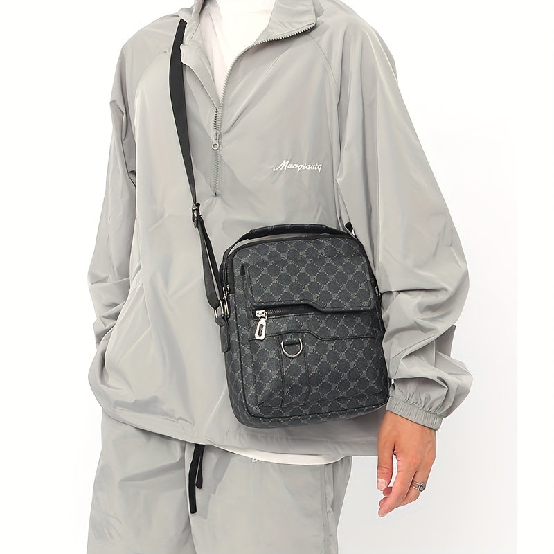 Men's Leather Crossbody Bag Multifunction Vertical Shoulder Bag For Outdoor Sports Travel Work Messenger Bag