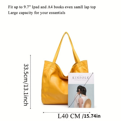 Elegant Large Tote Bag, Women's Trendy Shoulder Bag With Front Pocket For Work & School