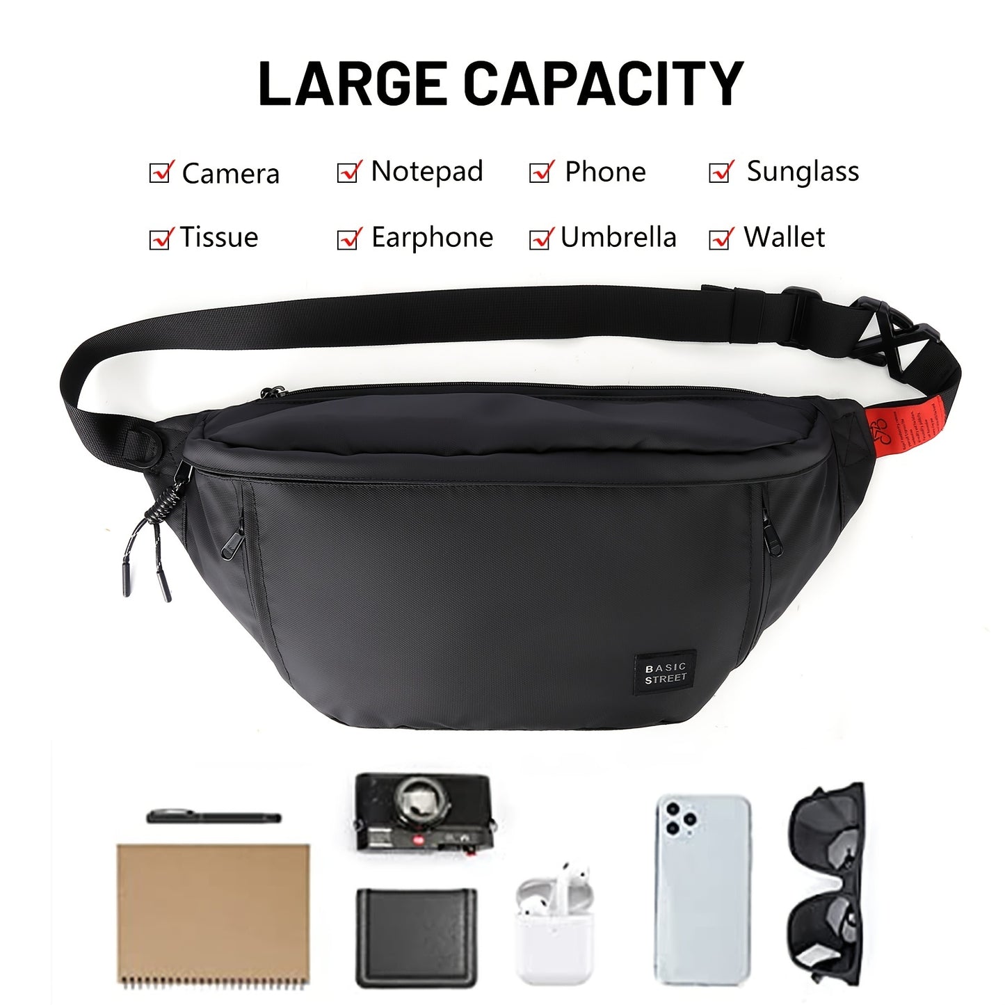 realaiot  1pc Crossbody Bag Men And Women Single Shoulder Bag, Mobile Phone Bag, Men's Sports Bag For Running, Casual Waist Bag Chest Bag, Simple Black Diagonal Bag