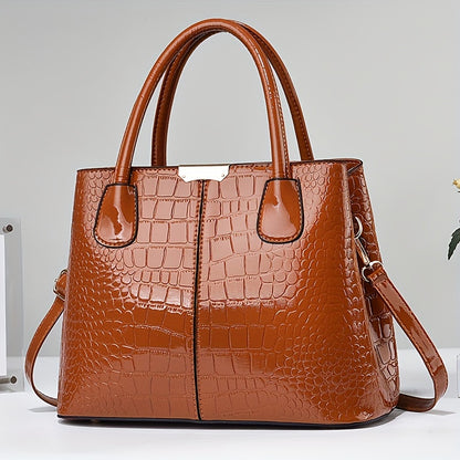 realaiot  Trendy Crocodile Print Tote Bag, Large Capacity Multi-pocket Shoulder Bag, Perfect Underarm Bag For Commuting