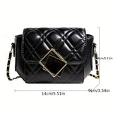 realaiot  Mini Quilted Flap Crossbody Bag, Classic Buckle Decor Shoulder Bag, Women's Stylish Handbag & Purse (14.0cmx14.0cmx8.99cm)