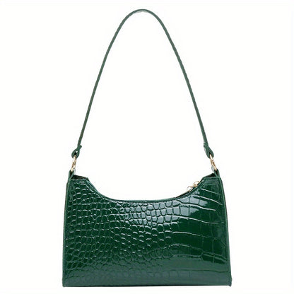 realaiot  Crocodile Pattern Underarm Bag, Stylish PU Leather Handbag, Solid Color Shoulder Bag