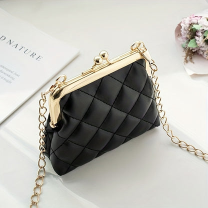 Mini Quilted Chain Crossbody Bag, Fashion Kiss Lock Coin Purse, Women's PU Leather Lipstick Bag