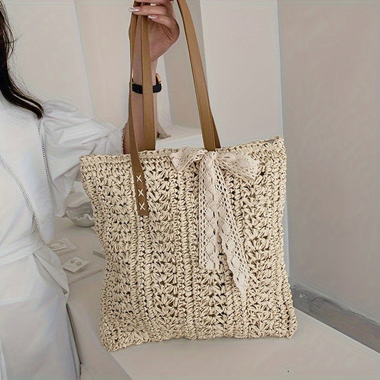 realaiot  Summer Fashion Straw Woven Underarm & Shoulder Bag For Women, Casual Large Capacity Bohemian Beach Handbag