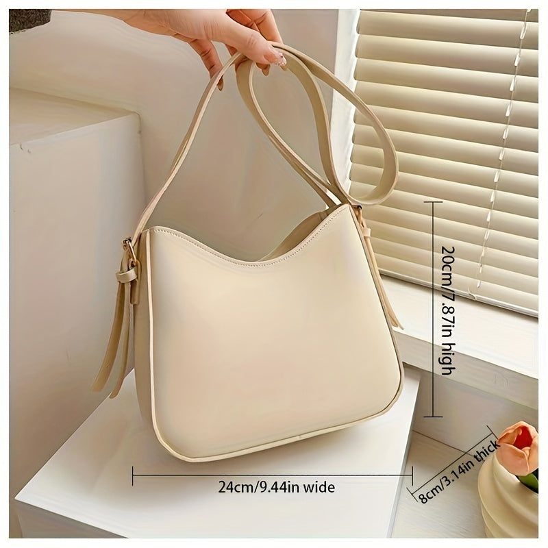 realaiot Trendy All-match Zipper Crossbody Bag, Simple Solid Color Bucket Bag, Perfect Casual Shoulder Bag For Daily Use