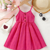 Toddler Girls Button Front Casual Cami Dress For Party Beach Vacation Kids Summer Clothes