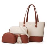 realaiot  Two Tone Tote Bag Set, Large Shoulder Handbag & Tassel Decor Crossbody Bag & Clutch Bag