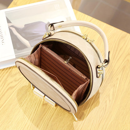 Mini Fashion Round Crossbody Bag, Trendy PU Shoulder Bag, Women's Elegant Handbag & Purse