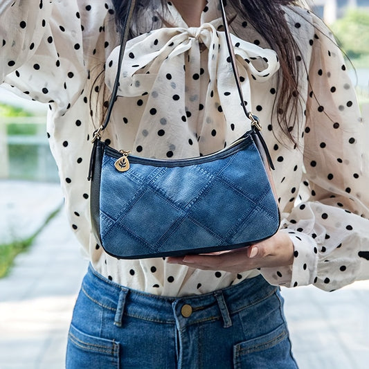 Vintage Style Small Shoulder Bag, With Flower/Plaid Pattern, Classic Zipper Shoulder Bag