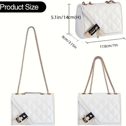 realaiot  Mini Quilted Metal Chain Crossbody Bag, PU Leather Textured Bag Purse, Classic Versatile Fashion Shoulder Bag