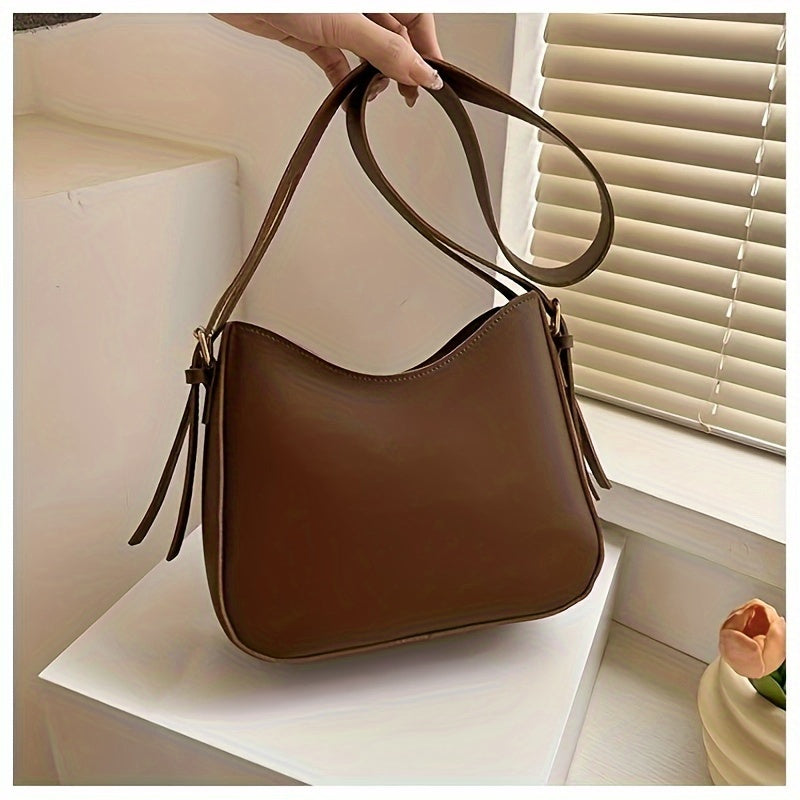 realaiot Trendy All-match Zipper Crossbody Bag, Simple Solid Color Bucket Bag, Perfect Casual Shoulder Bag For Daily Use