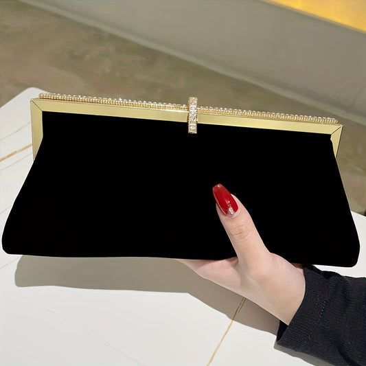 realaiot  Velvet Evening Bag For Women, Rhinestone Decor Clutch Purse, Clip Handbags For Wedding Prom Banquet