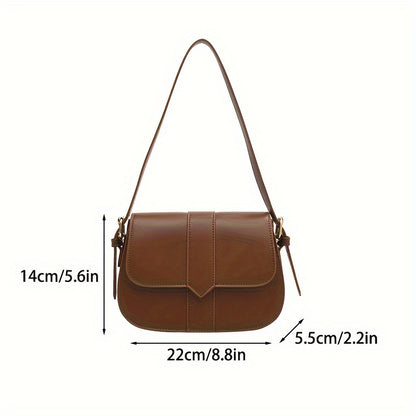 realaiot  Retro Solid Color Shoulder Bag, Women Minimalist Saddle Bag, Trendy PU Leather Crossbody Purse