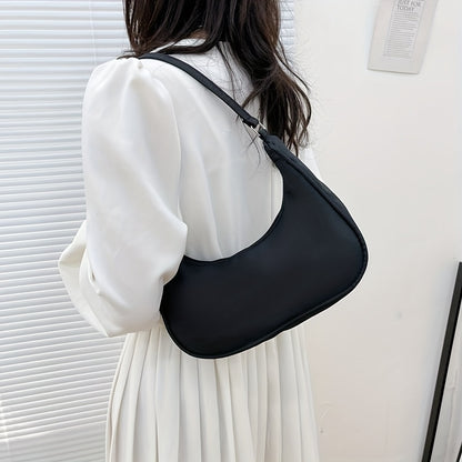 realaiot  Solid Color Versatile Shoulder Bag, Zipper Stylish Underarm Bag, Minimalist Trendy Half-moon Bag