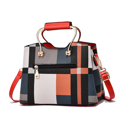 realaiot  Women's Colorblock Plaid Pattern Pendant Decor Shoulder Bag, Crossbody Bag, Handbag