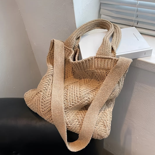 Vintage Crochet Handbag, Women's Knitted Shoulder Bag, Large Capacity Travel Tote Bag