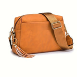 realaiot  Classic Retro Square Shoulder Bag, All-Match Solid Color Tassel Decor Crossbody Bag, PU Leather Women's Purse