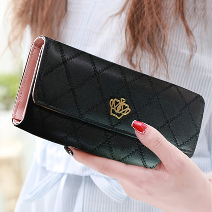 realaiot  Argyle Embroidery Wallet, Women's Folding Long Money Clip, Clutch Bag Classic Small Card Purse