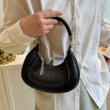 realaiot  Crocodile Embossed Hobo Bag, Fashion Chain Crossbody Bag, Women's Tassel Decor Underarm Purses