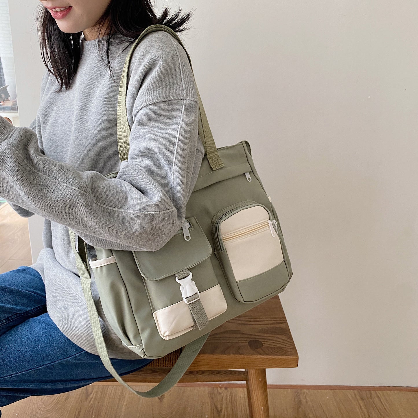 Colorblock Casual Shoulder Bag, Large Capacity Crossbody Canvas Bag, Women's All-Match School Bag