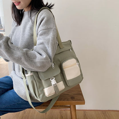 Colorblock Casual Shoulder Bag, Large Capacity Crossbody Canvas Bag, Women's All-Match School Bag