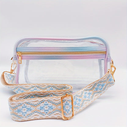 Transparent Square Crossbody Bag, PVC Clear Embroidery Wide Strap Cosmetic Bag Purse, Versatile Fashion Shoulder Bag