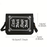 Magic Book Shaped Crossbody Bag, Small Letter Print Shoulder Bag, Goth Style Square Purse For Women