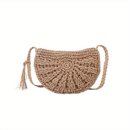 realaiot  Woven Crossbody Bag, Beach Straw Shoulder Bag, Small Capacity Fashion Vacation Bag For Women