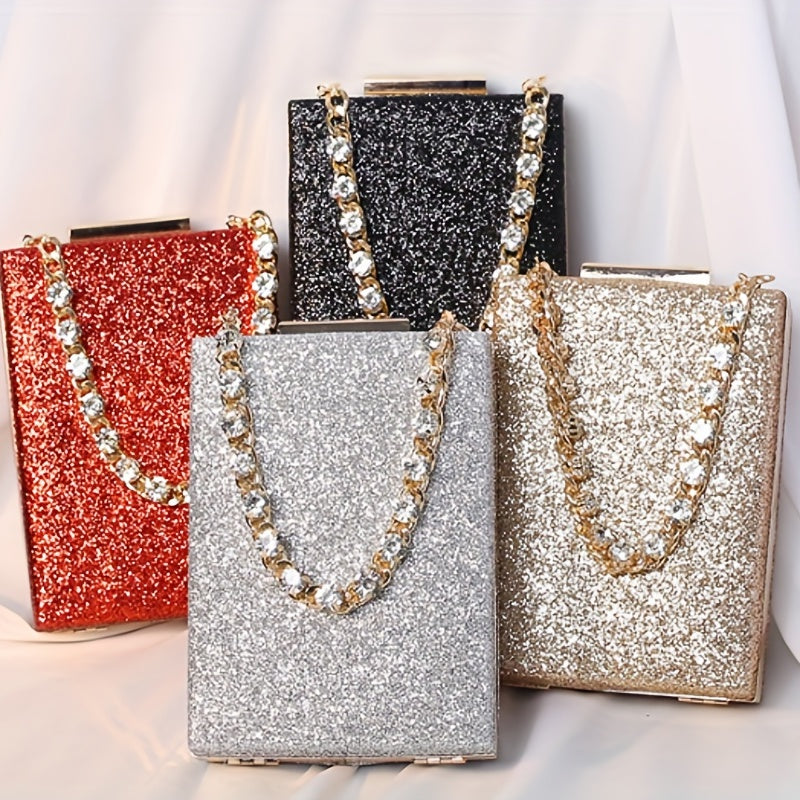 Stylish Rhinestone Evening Bag, Luxury Classic Glitter Minaudiere, Women's Trendy Elegant Jewelled Clutch & Purse