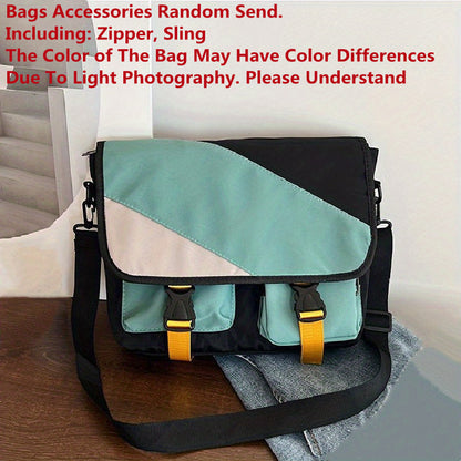 realaiot  Kawaii Pins Decor Messenger Bag, Release Buckle Decor Flap Crossbody Bag, Large Capacity School Bag