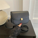 Minimalist Small Saddle Bag, All-Match Solid Color Flap Shoulder Purse, PU Leather Handbag