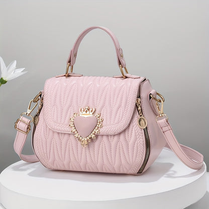 Fashion Top Handle Satchel Bag, Heart Decor Crossbody Bag, Women's Casual Handbag & Shoulder Bag