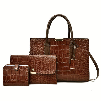 Women's Faux Crocodile Embossed Tote Bag, Large Capacity Shoulder Bag, Handbag, Crossbody Bag