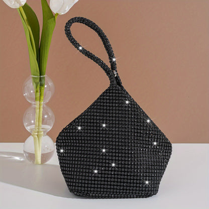 realaiot  Rhinestone Evening Bag, Glitter Prom Purse, Triangle Designer Clutch Bag For Party Wedding