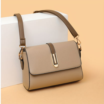 Retro PU Leather Crossbody Bag, Color Contrast Shoulder Bag, Women's Flap Every Day Purse