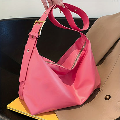 Simple PU Leather Crossbody Bag, Solid Color Large Capacity Tote Bag, Versatile One Shoulder Bag For Work School Travel