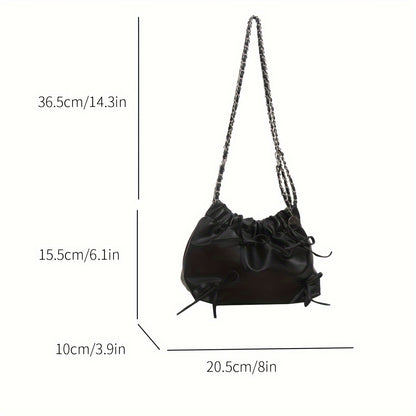 Cloud Ruched Bucket Bag For Women, Trendy Drawstring Crossbody Bag, Sweet Bowknot Decor Mini Handbag