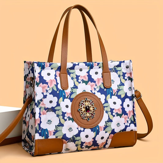 realaiot  Floral Pattern Tote Bag For Women, Elegant Crossbody Bag, Ethnic Style Shoulder Bag For Commuting, Shopping