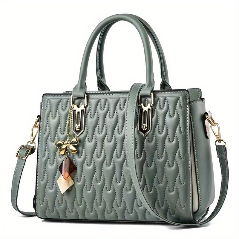 Fashion Embossed Quilted Handbag, Large Capacity Satchel Purse, Elegant Crossbody Bag For Women
