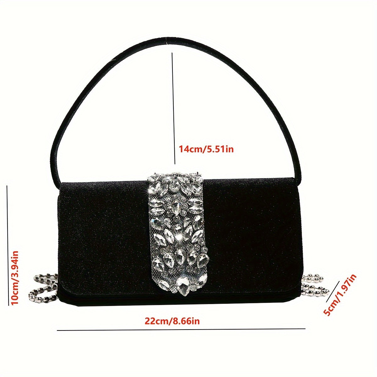 realaiotElegant Rhinestone Decor Evening Satchel Bag, Classic Versatile Flap Handbag Wallet For Women