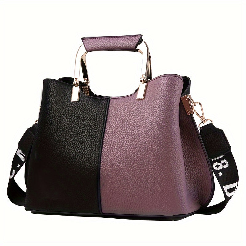 Color Contrast Handbag For Women, Fashion Crossbody Bag, PU Leather Shoulder Purse