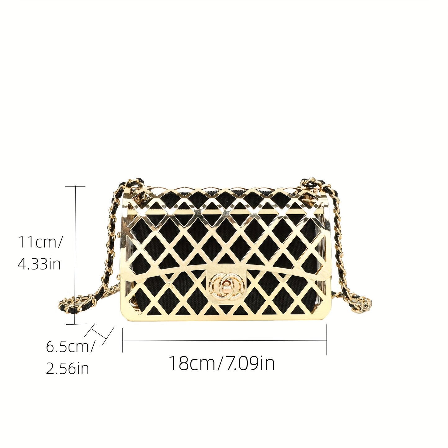 realaiot Elegant Metal Crossbody Bag For Women, Stylish Evening Purse With Chain Strap, Hollow Out Rhombus Shoulder Bag