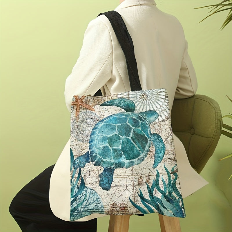 realaiot  Turtle Print Shoulder Bag, Lightweight All-Match Storage Bag, Versatile Shopper Bag