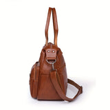 realaiot  Retro PU Leather Tote Bag, Large Capacity Crossbody Bag, Soft PU Leather Handbag For Women