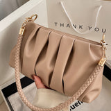 Fashion Ruched Shoulder Bag, Braided Strap Underarm Purse, Simple Crossbody Bag For Women