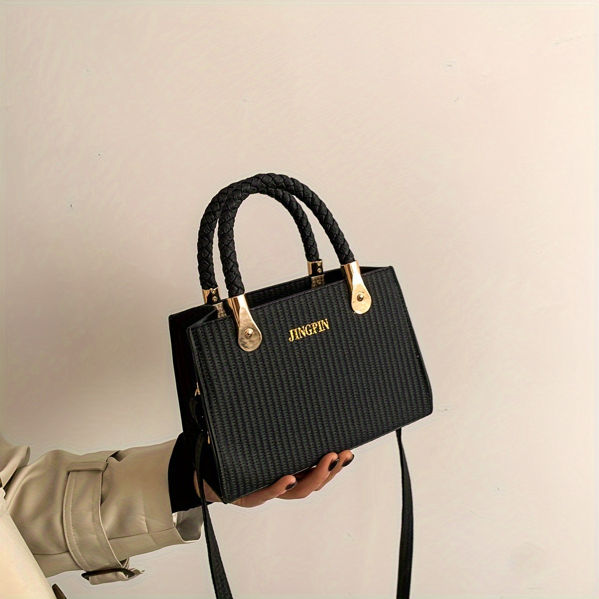 realaiotTrendy Striped All-match Crossbody Bag, Solid Color Portable Handbag, Perfect Causal Shoulder Bag For Daily Use