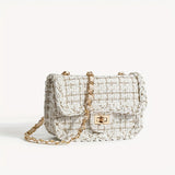 Mini Tweed Crossbody Bag For Women, Luxury Chain Shoulder Bag, Classic Plaid Pattern Square Purse