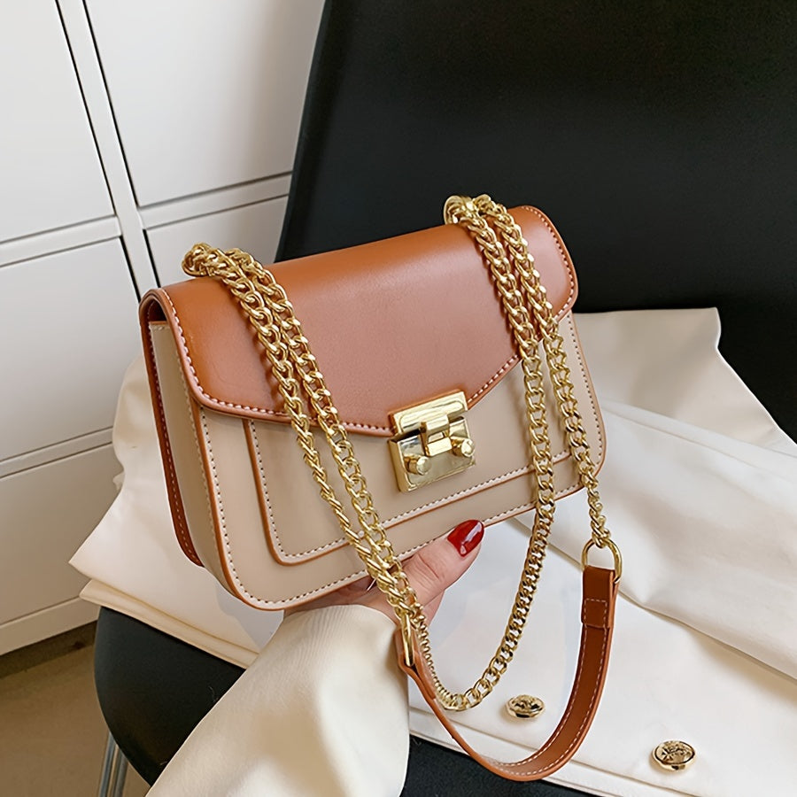 Trendy Chain Crossbody Bag, Color Contrast Shoulder Bag, Women's Mini Handbag & Square Purse