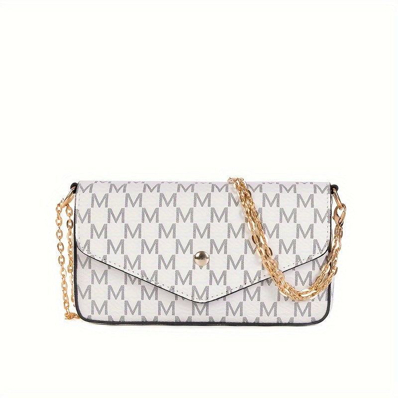 realaiot Classic Letter Pattern Mini Underarm Chain Bag, Textured Vintage Flap Shoulder Wallet